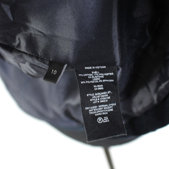 Theory Shrunken Velvet Jacket Black Denim Single Breasted Blazer Size 10 - Picture 7 of 7